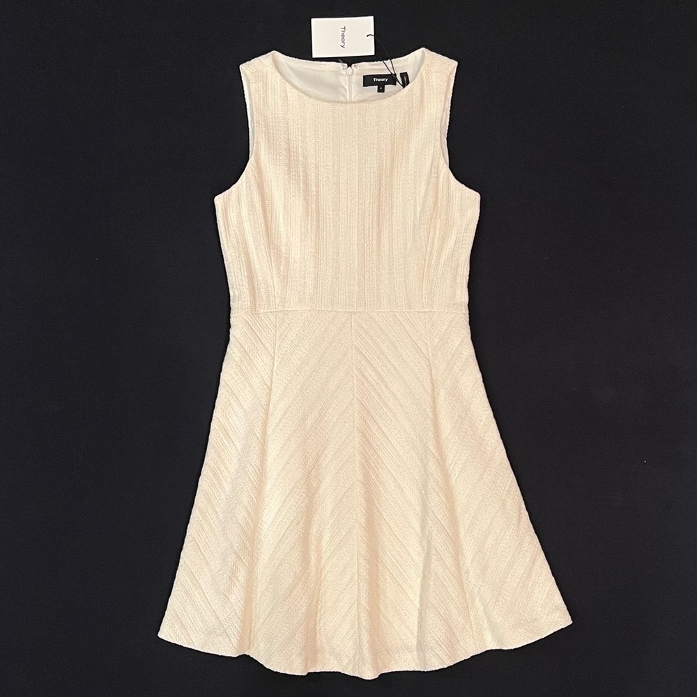 Theory Classic PL Flare Dress Ivory Off White Cailen Tweed Textured Sleeveless 4